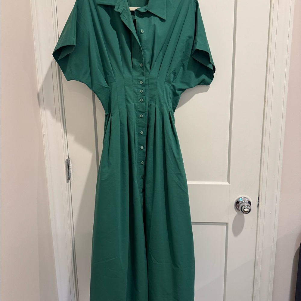 Anthropologie Green Button-Up Dress